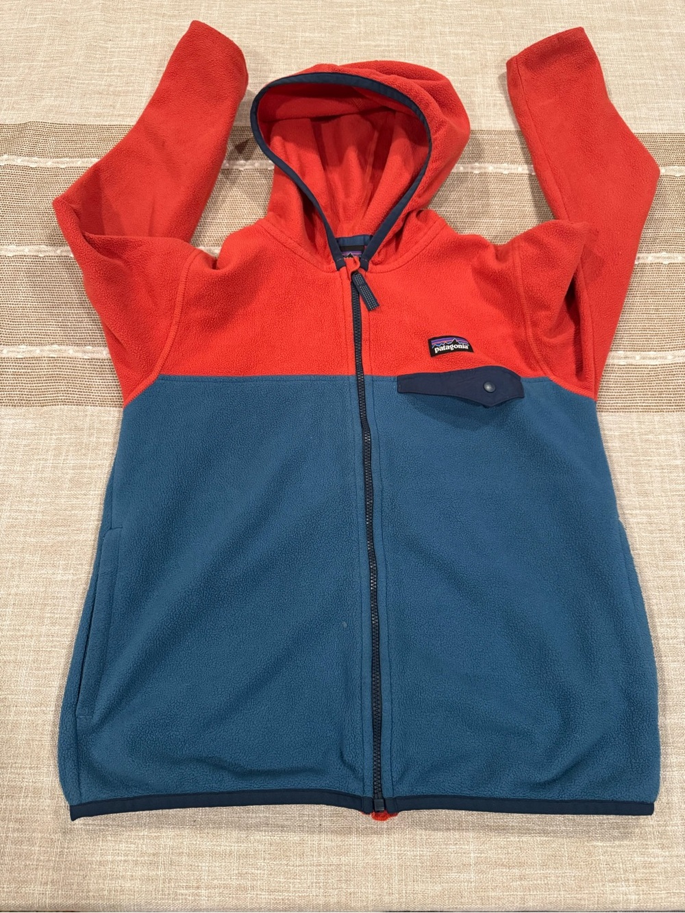 Patagonia Synchilla Snap-T Fleece Hoody Kids 7-8 Burnt orange & Blue